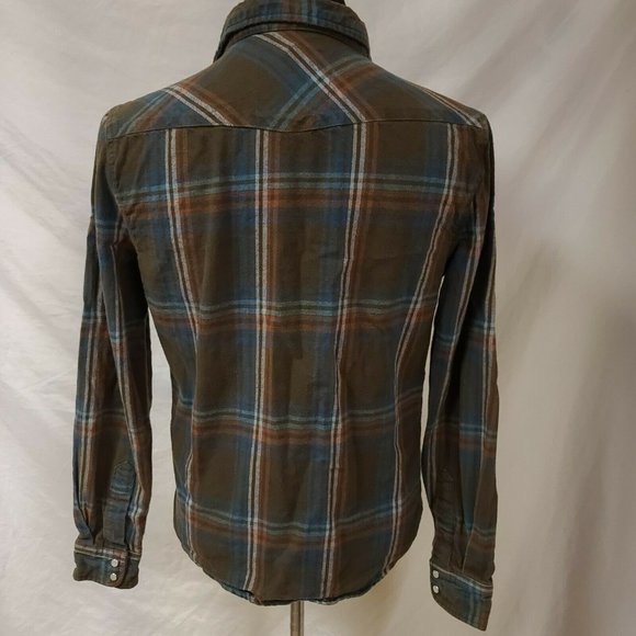 Route 66 Mens Large Brown Blue Stripe Flannel Pearl Snap Western Shirt - Picture 5 of 10